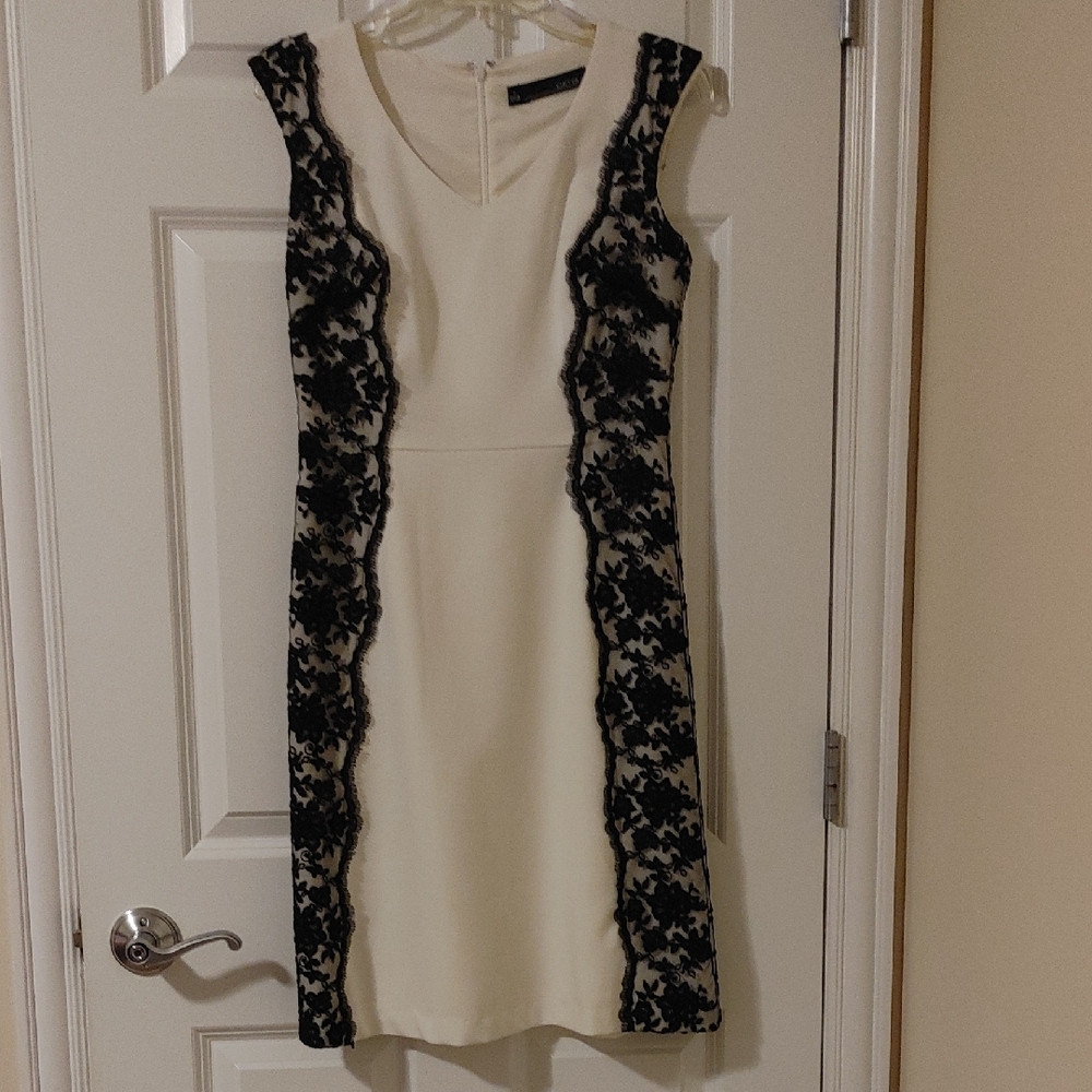 Chetta B Elegant Cream Dress with Black Lace